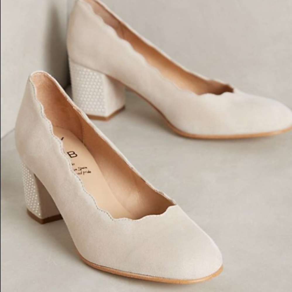 Scallop suede studded pumps